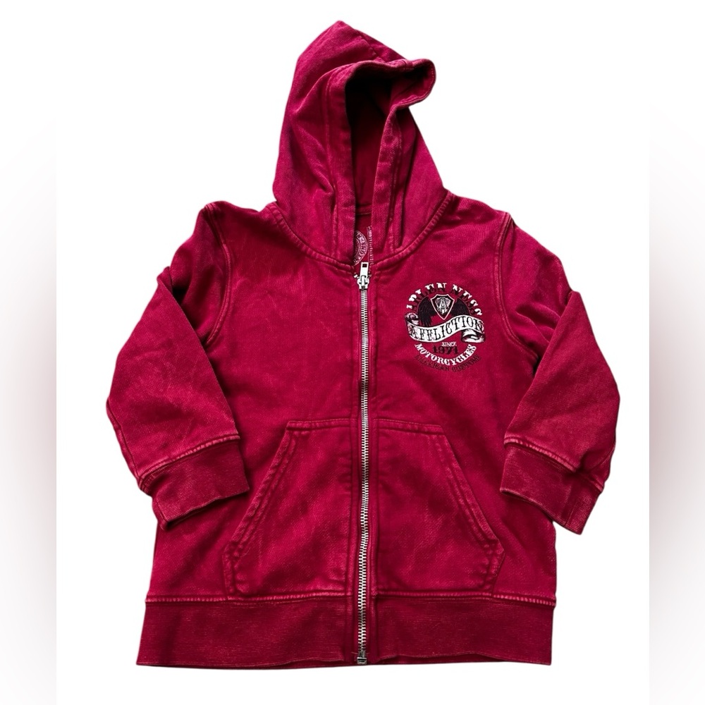 Affliction Kids Arlen Ness Zip Up Hoodie Dirty Red Lava Wash 
Size 5T